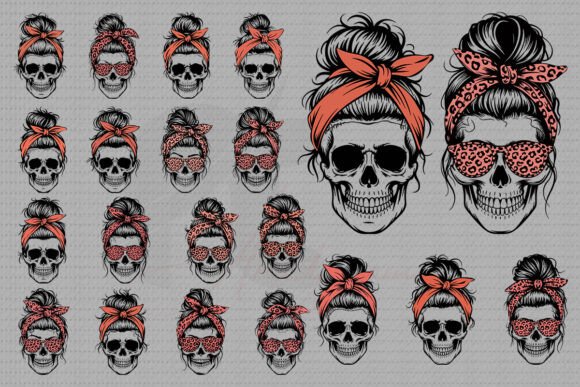 Messy Bun Skull Mom SVG Bundle Cut File
